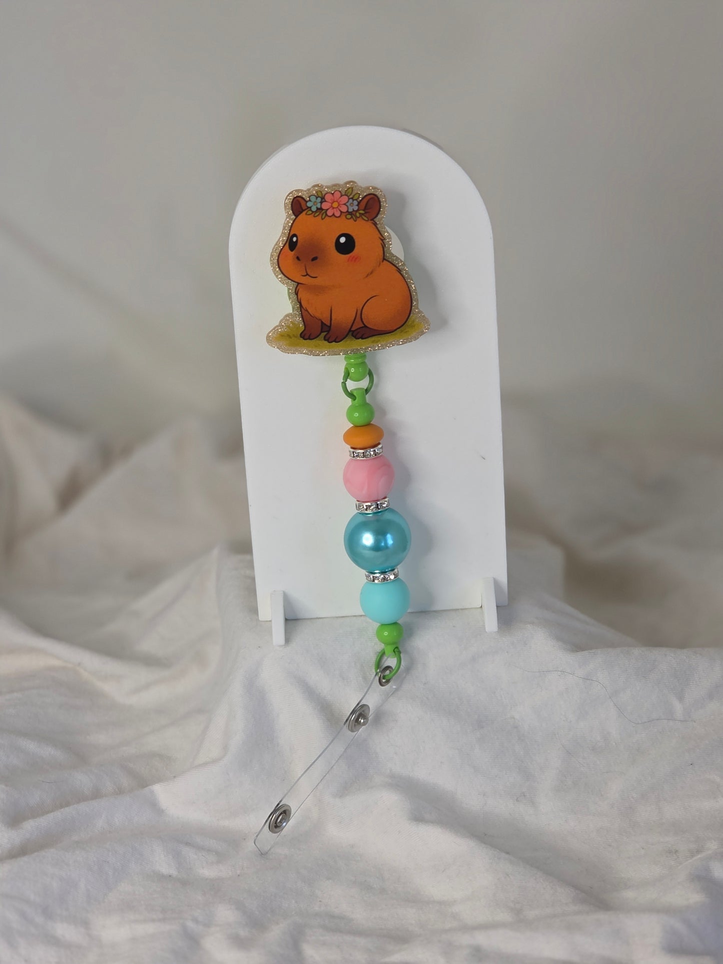 Capybara Beaded Badge Reel