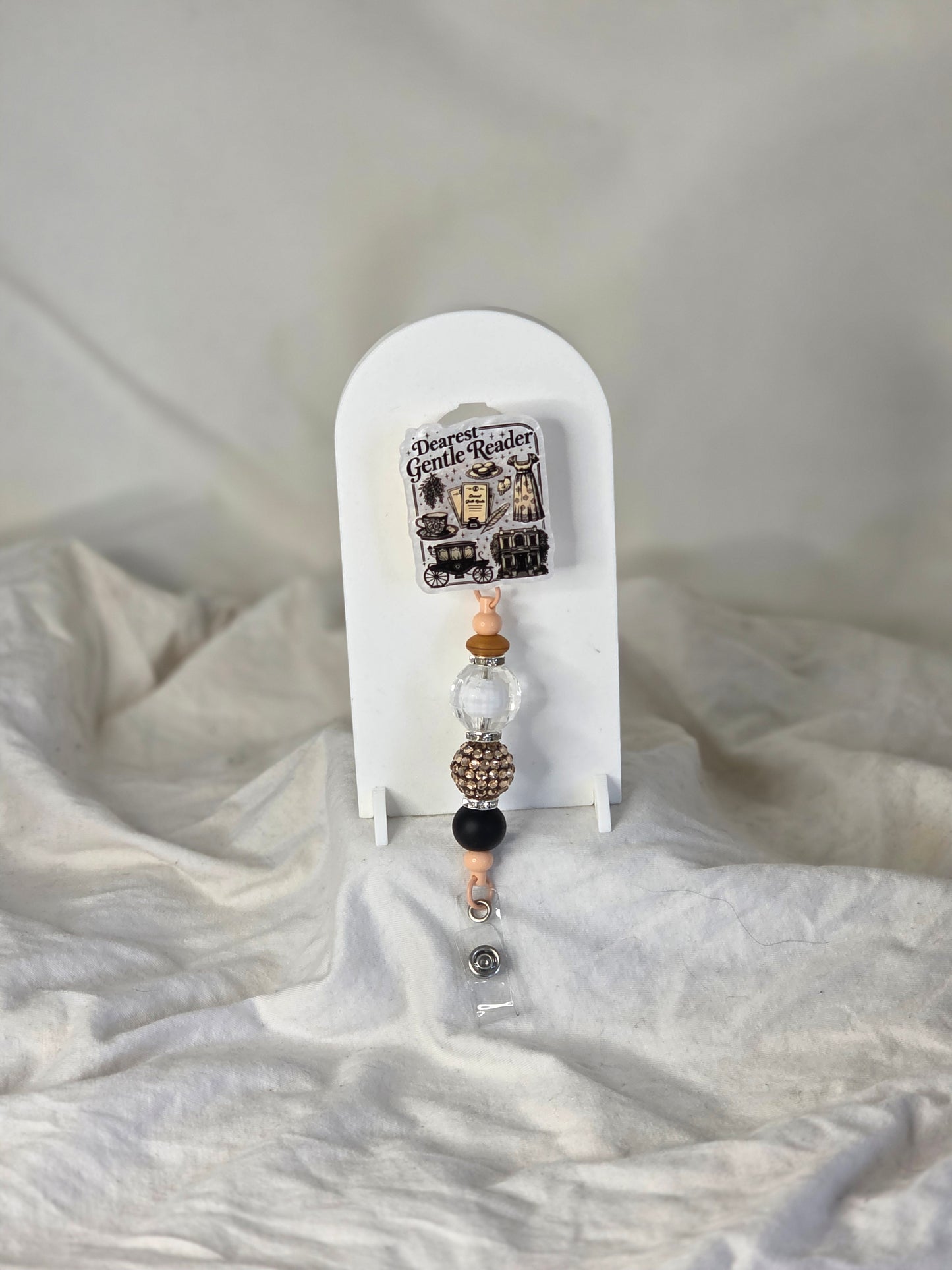 Dearest Gentle Reader Beaded Badge Reel