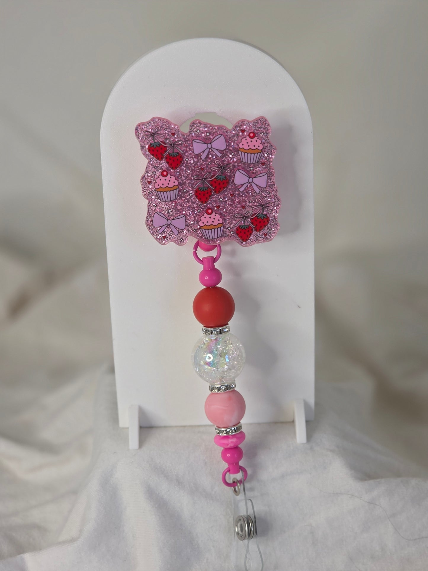 Strawberry Beaded Badge Reel