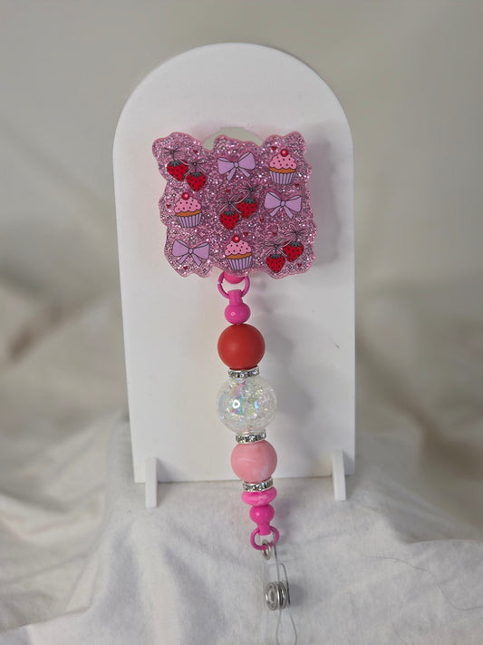 Strawberry Beaded Badge Reel